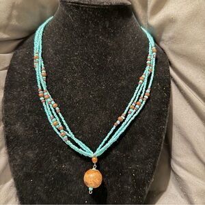 Turquoise and Brown Beaded Necklace